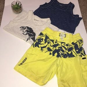 Gap size 5 (2) tank tops (1) swim trunk dinosaurs